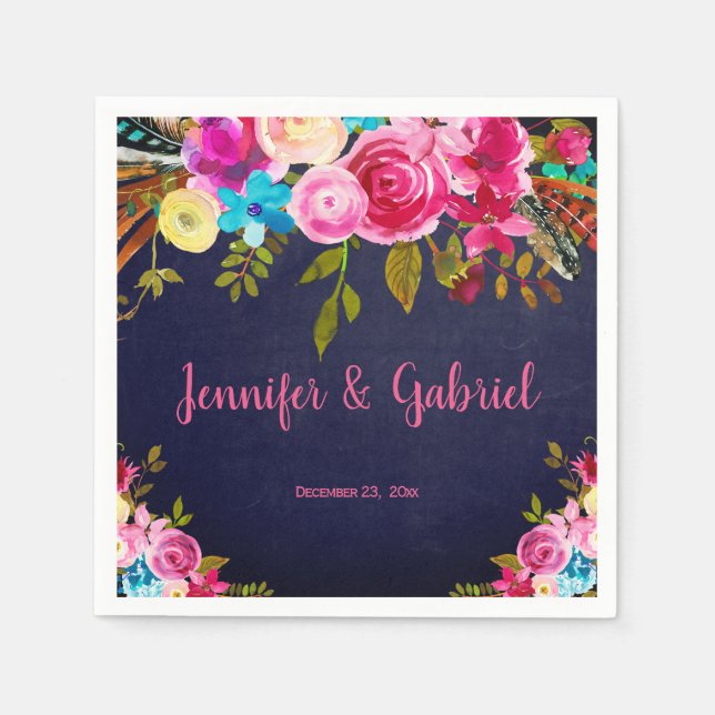 Moderne Frühlingssonne Rosa Bläsernavy Blauer Hoch Serviette (Vorderseite)