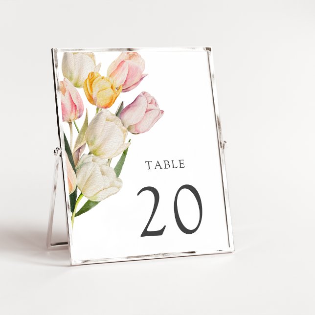 Moderne FrühlingsTischnummer (Modern Spring Watercolor Tulips Table Number by Painted Paperie
)
