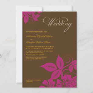 Moderne Fuchsia/Braune Florale Hochzeits-Einladung Einladung