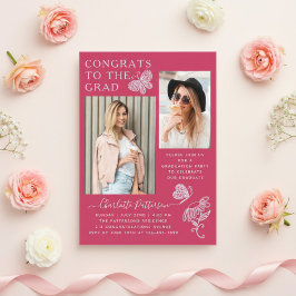 Moderne Fuchsia Butterfly Foto Graduation Party Acryleinladungen