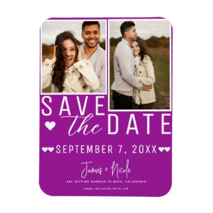 Moderne Fuchsia Save the Date 2 Foto Hochzeit Magnet