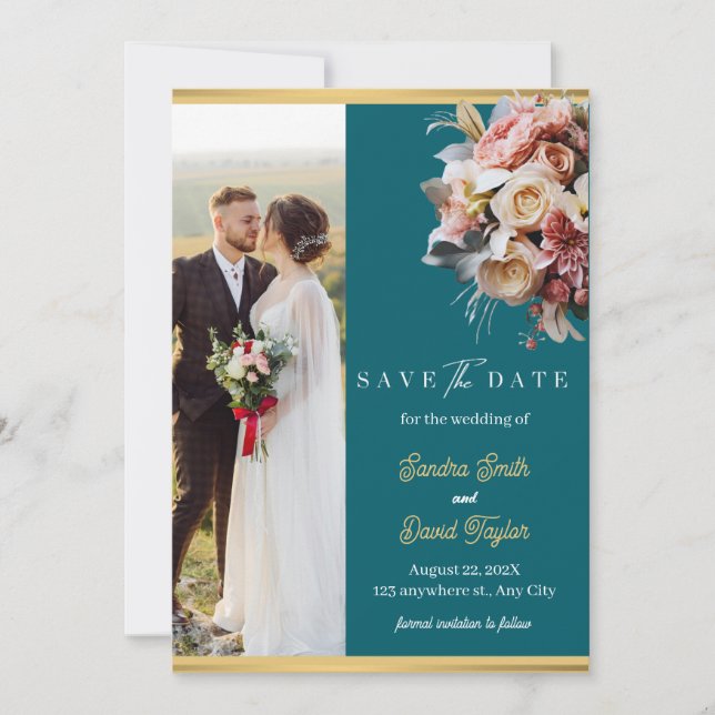 Moderne Full Foto Doppelseitige Save the Date-Kart Date (Vorderseite)