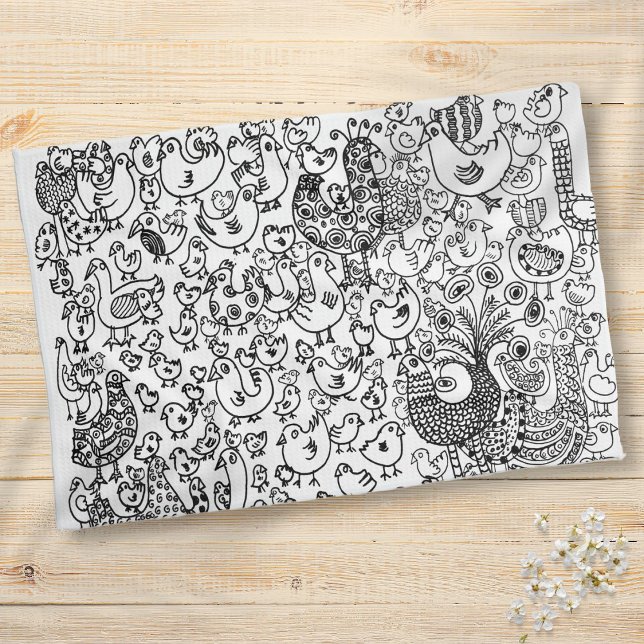 Moderne Fun Birds Schwarz-Weiß-Muster Geschirrtuch (Modern Fun Birds Black and White Pattern Kitchen Towel)