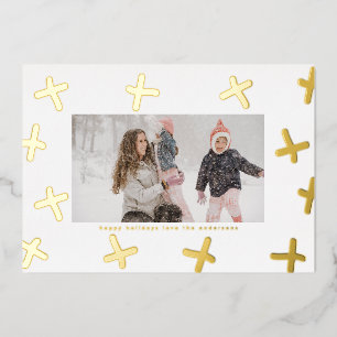 Moderne Fun Border   Gold & White Christmas Crosse Folien Feiertagskarte