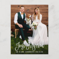 Moderne Fun Calligraphy Just Married Wedding Foto