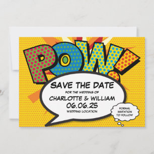 Moderne Fun Comic Book Pow Hochzeit speichern das Save The Date