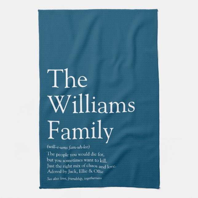 Moderne Fun-Familie Definition Blau Geschirrtuch (Vertikal)