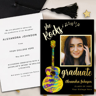 Moderne Fun Graduate Foto Script Black and Gold Folieneinladung