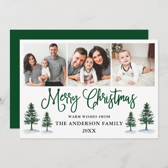 Moderne Fun Kalligrafie Pines Foto Weihnachten Grü (Vorne/Hinten)
