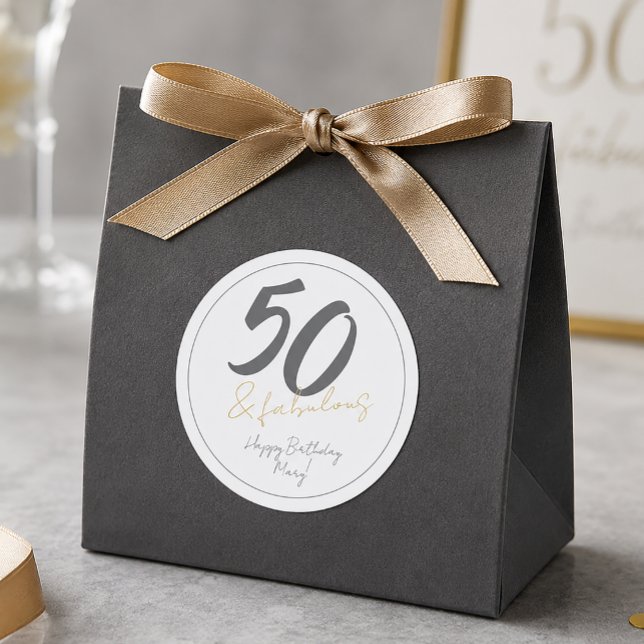Moderne Fünfzig und Fabulous 50. Geburtstag Runder Aufkleber (Von Creator hochgeladen)