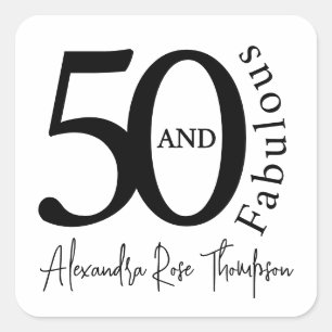Moderne Fünfzig und Fantastische 50. Geburtstagsfe Quadratischer Aufkleber
