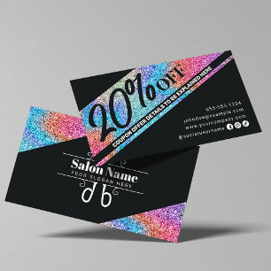 Moderne funkelnde Glitter & Black Haarstudio Rabattkarte