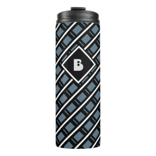 Moderne funkige geometrische Muster-Monogramm Blau Thermosbecher