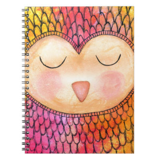 Moderne Funky Sleepy Owl Mixed Media Painting Notizblock