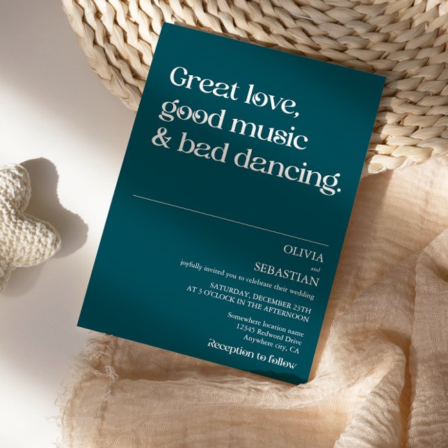 Moderne Funny Minimal Typografie Tiefe Aquamarine  Einladung (Von Creator hochgeladen)