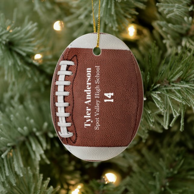 Moderne Fußball-Namensschule und Spielernummer Keramik Ornament (Baum)