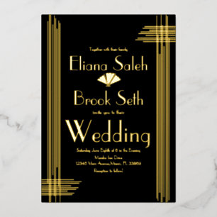 Moderne Gabsty Art Deco Gold Hochzeit geprägt   Folieneinladung