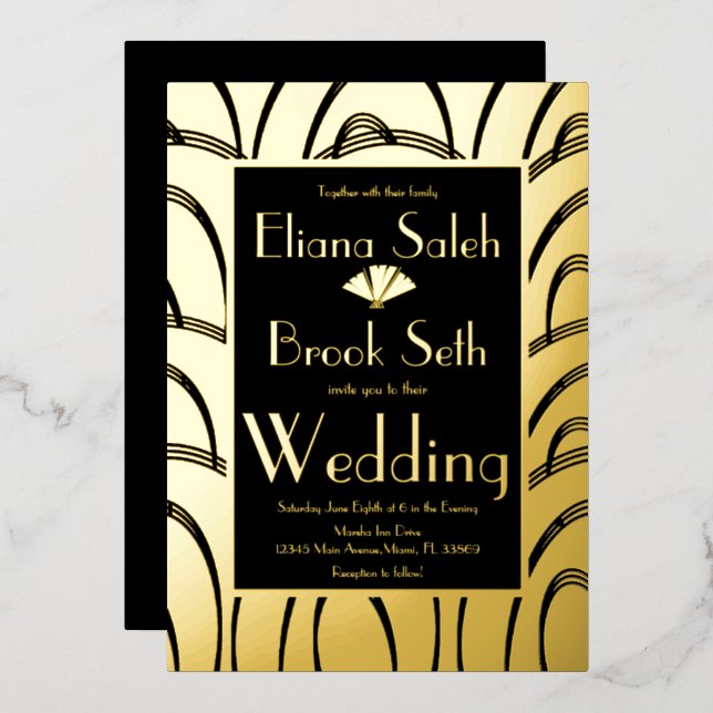 Moderne gabsty Gemustert Gold Wedding Folieneinladung (Vorderseite/Rückseite)