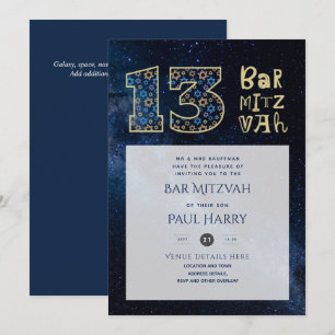 Moderne Galaxy Blue BAR MITZVAH Einladungen