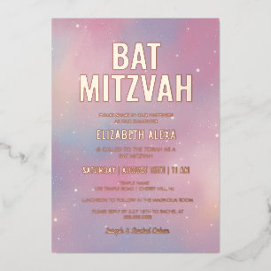 Moderne Galaxy Roségold Bat Mitzwa Folieneinladung