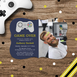 Moderne Game Over Foto-Junggesellenabschied Einlad Einladung