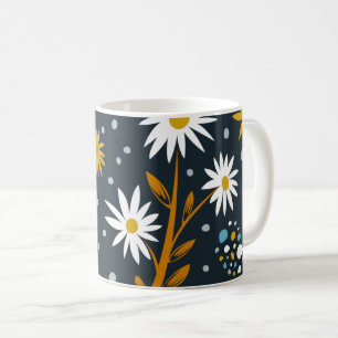 Moderne Gänseblümchen-Muster auf Dunkelblau Kaffeetasse