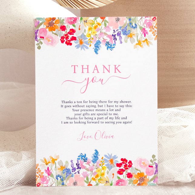 Moderne Gartenbau-Wildblumen schreiben Brautparty Dankeskarte (Modern garden wildflowers script bridal shower thank you card)