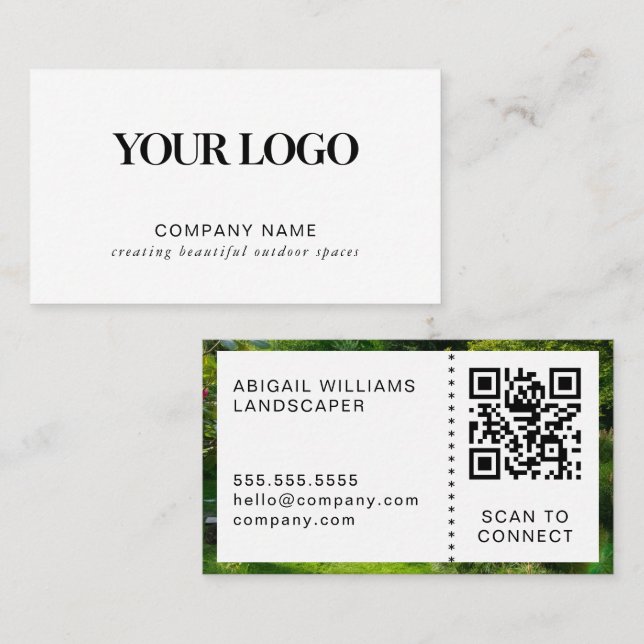 Moderne Gartengestalter-Logos QR-Code Geschäftskar Visitenkarte (Vorne/Hinten)