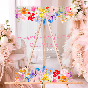 Moderne Gartenwildblumen-Skript-Brautbegrüßung Acrylschild