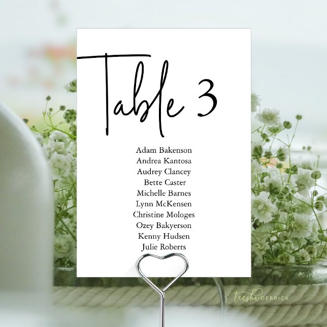 Moderne Gästekarte N, Hochzeitessen Tischnummer (Modern Guest Seating Chart Table N, Wedding Dinner Table Number Card)