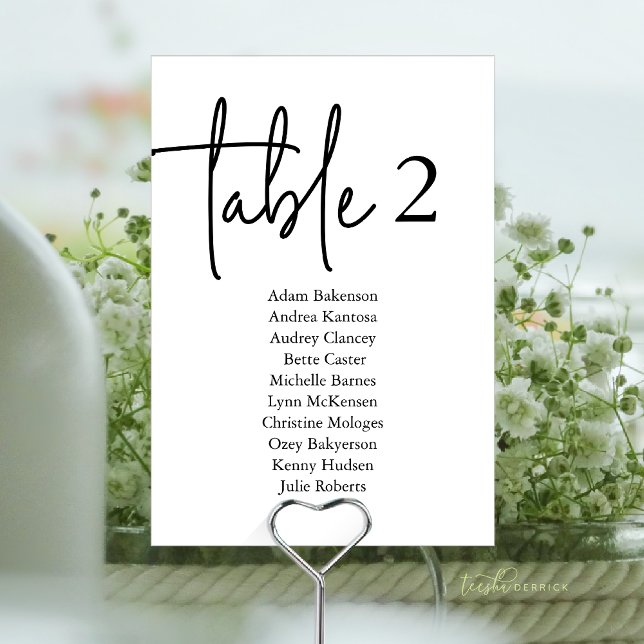 Moderne Gästekarte N, Hochzeitessen Tischnummer (Modern Guest Seating Chart Table N, Wedding Dinner Table Number Card)