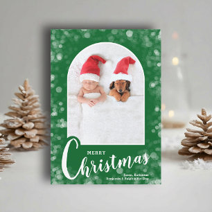 Moderne gebogene Weihnachtsfoto auf Grün Feiertagskarte