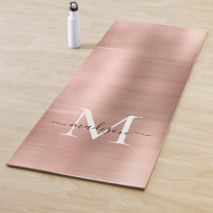 Moderne, gebürstete Metallische Rose Gold Monogram Yogamatte