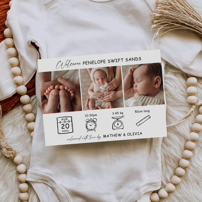 Moderne Geburtsankündigung 3 Fotos Collage Card Einladung (Von Creator hochgeladen)