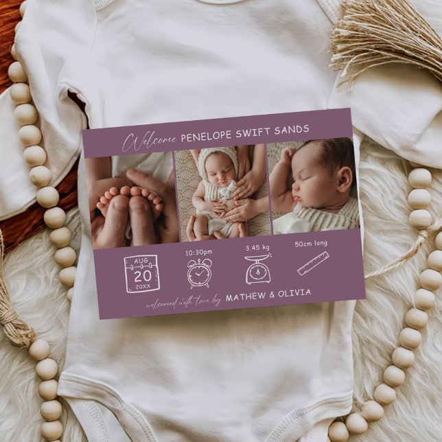 Moderne Geburtsankündigung 3 Fotos Collage Card Einladung (Von Creator hochgeladen)