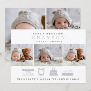 Moderne Geburtsankündigung mit STAT Icons Card Einladung