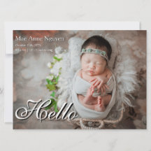 Moderne Geburtsanzeige Weiß mit Baby-Foto