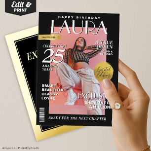 Moderne Geburtstags-Custom-Magazin-Cover, Portrait Folieneinladung