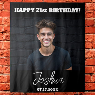 Moderne Geburtstagspartei Black Custom Foto Instag Wandteppich