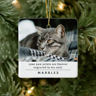 Moderne Gedenkfoto und Zitat für Katzen Keramikornament