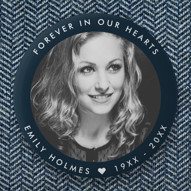 Moderne Gedenkstätte | Navy Blue Funerary Favor Fo Button (Von Creator hochgeladen)