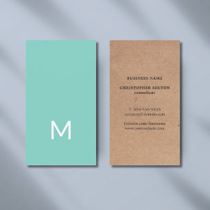 Moderne gedruckte Kraft Blau Weiße Monogramm Visitenkarte