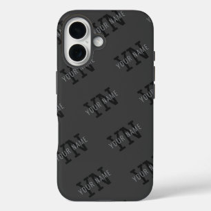 Moderne gekachelte dunkelgraue monogrammierte Name iPhone 16 Hülle