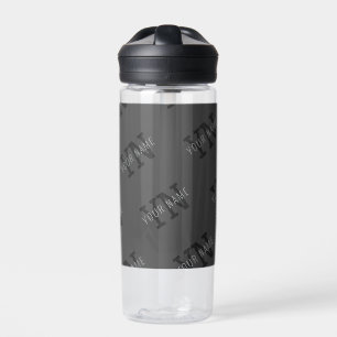 Moderne gekachelte dunkelgraue monogrammierte Name Trinkflasche