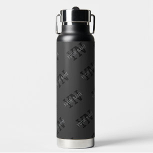 Moderne gekachelte dunkelgraue monogrammierte Name Trinkflasche