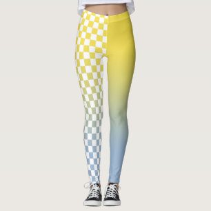 Moderne gelb-blaue Farbverlauf- und Karomuster Leggings