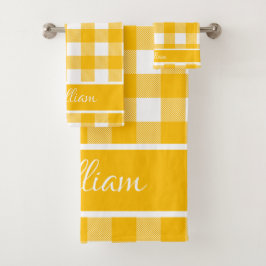 Moderne, gelb-gelbe Buffalo-Karos Badhandtuch Set