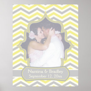 Moderne gelb-graue Chevron-Zickzack-Hochzeitsplaka Poster