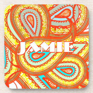 Moderne Gelb Orange Aqua Mint Paisley Geschenke Untersetzer