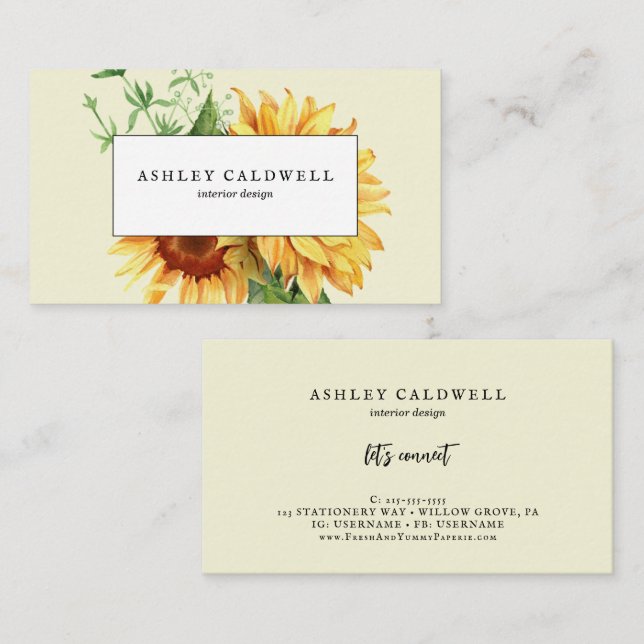 Moderne Gelbblüte Visitenkarte (Vorne/Hinten)